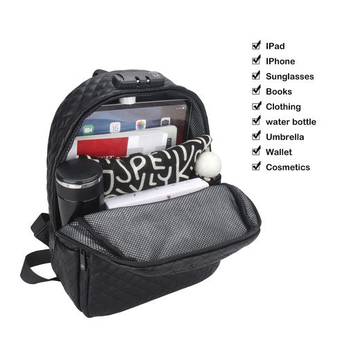 FIREDOG Smell Proof Backpacks with Lock, Smell Proof Bookbag Bag for Men Women Travel (Black)