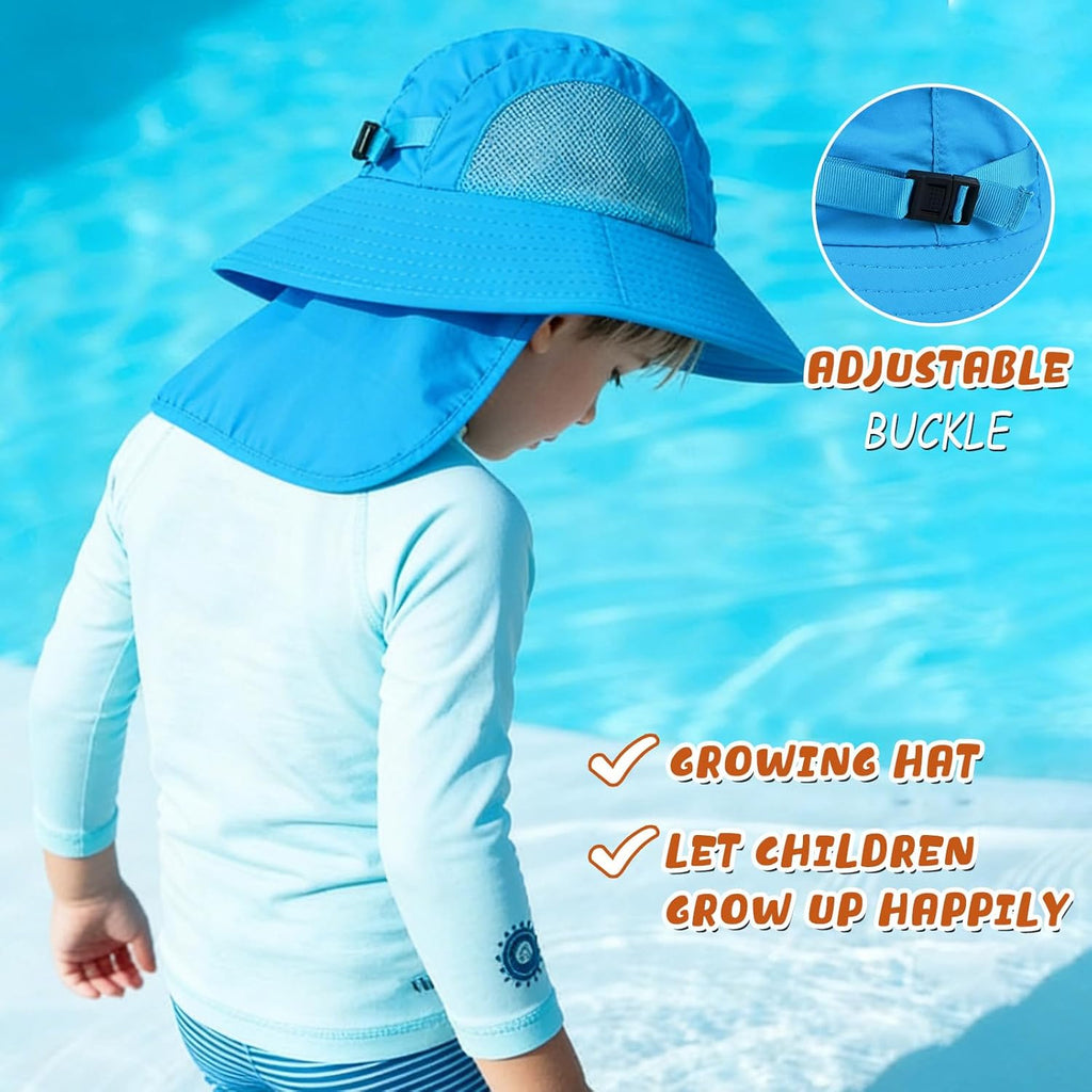 Skiennix Outdoor Kids Sun Hat - UPF 50+ UV Protection with Neck Flap | Wide Brim Bucket Hat for Boys & Girls