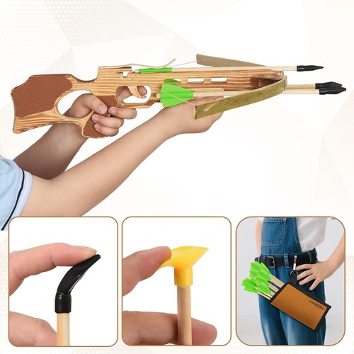 Crossbow Toy Set - Handmade Wooden Arrows & Quiver | Archery Prop for Kids' Halloween Cosplay - Green