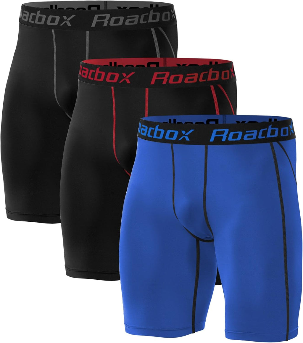 Roadbox Compression Shorts - Men's 3 Pack Athletic Workout Underwear | Spandex Base Layer Boxer Briefs