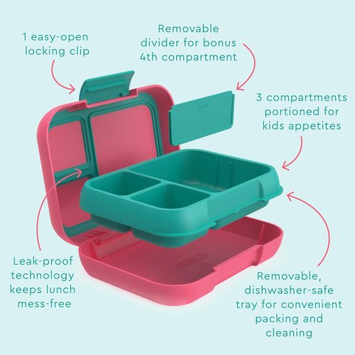 Bentgo Pop - Leak-Proof Lunch Box with Removable Divider for Ages 8+ | 5 Cups, 3-4 Compartments, Microwave & Dishwasher Safe, Bright Coral/Teal