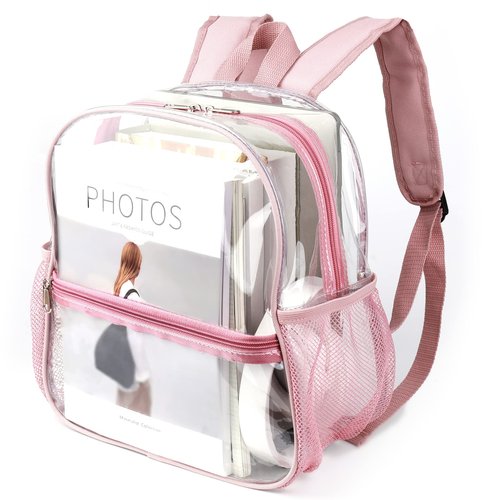 Keepcross Stadium Approved Clear Backpack 12x6x12 - Mini Clear Bag for Stadium Events, Sporting Events, Festivals, Concerts, Small Transparent Backpack for Women - Rose Gold