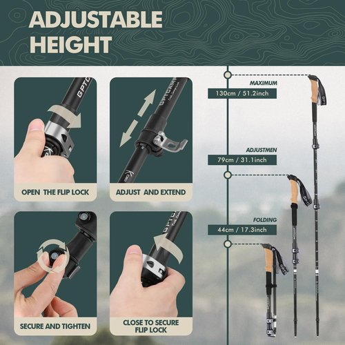 GPTCAMP Walking Sticks,Trekking Poles Collapsible Hiking Poles,Lightweight Folding Travel Walking Pole for Men Women,2pc Adjustable Hiking Stick with EVA Foam Grips for Backpacking,Black