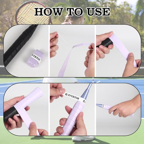 ZVYKTOR Tennis Racket Grip Tape, Ultra Thin Tacky Tennis Overgrip for Sweat Absorption & Control – Durable Anti-Slip Replacement Grip for Tennis, Badminton & Pickleball (Purple 3P Set)