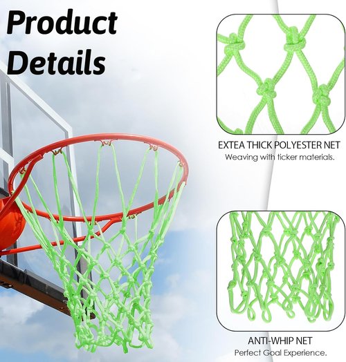 Nightlight Basketball Net - Portable Luminous Nylon Basketball Net for All Weather | 12 Loops