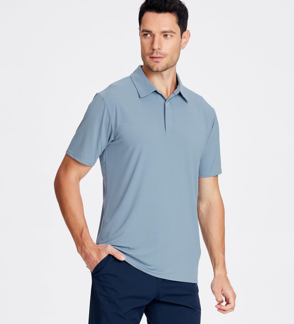 Esabel.C Jacquard Golf Shirts for Men Moisture Wicking Short Sleeve Performance Dry Fit Active Mens Polo Shirts,Grey,L