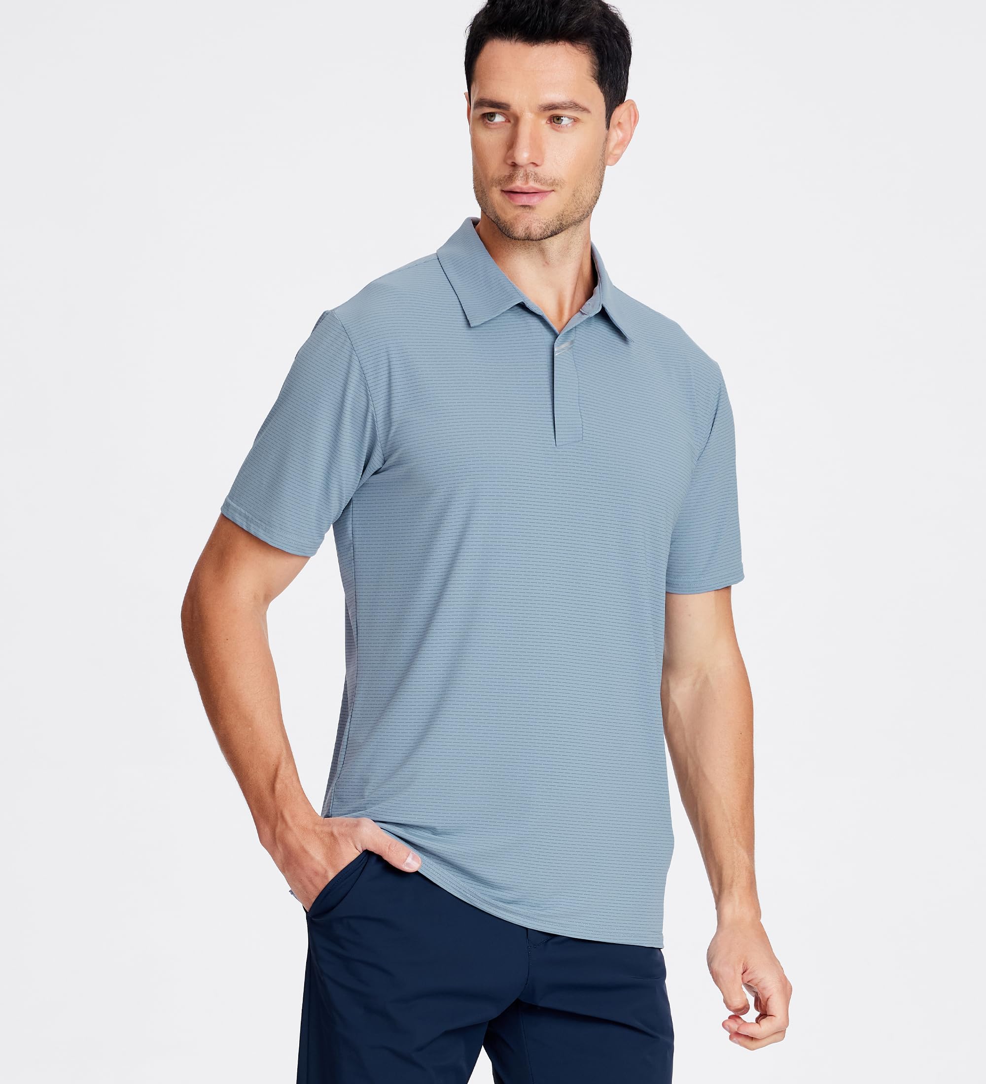 Esabel.C Jacquard Golf Shirts for Men Moisture Wicking Short Sleeve Performance Dry Fit Active Mens Polo Shirts,Grey,L