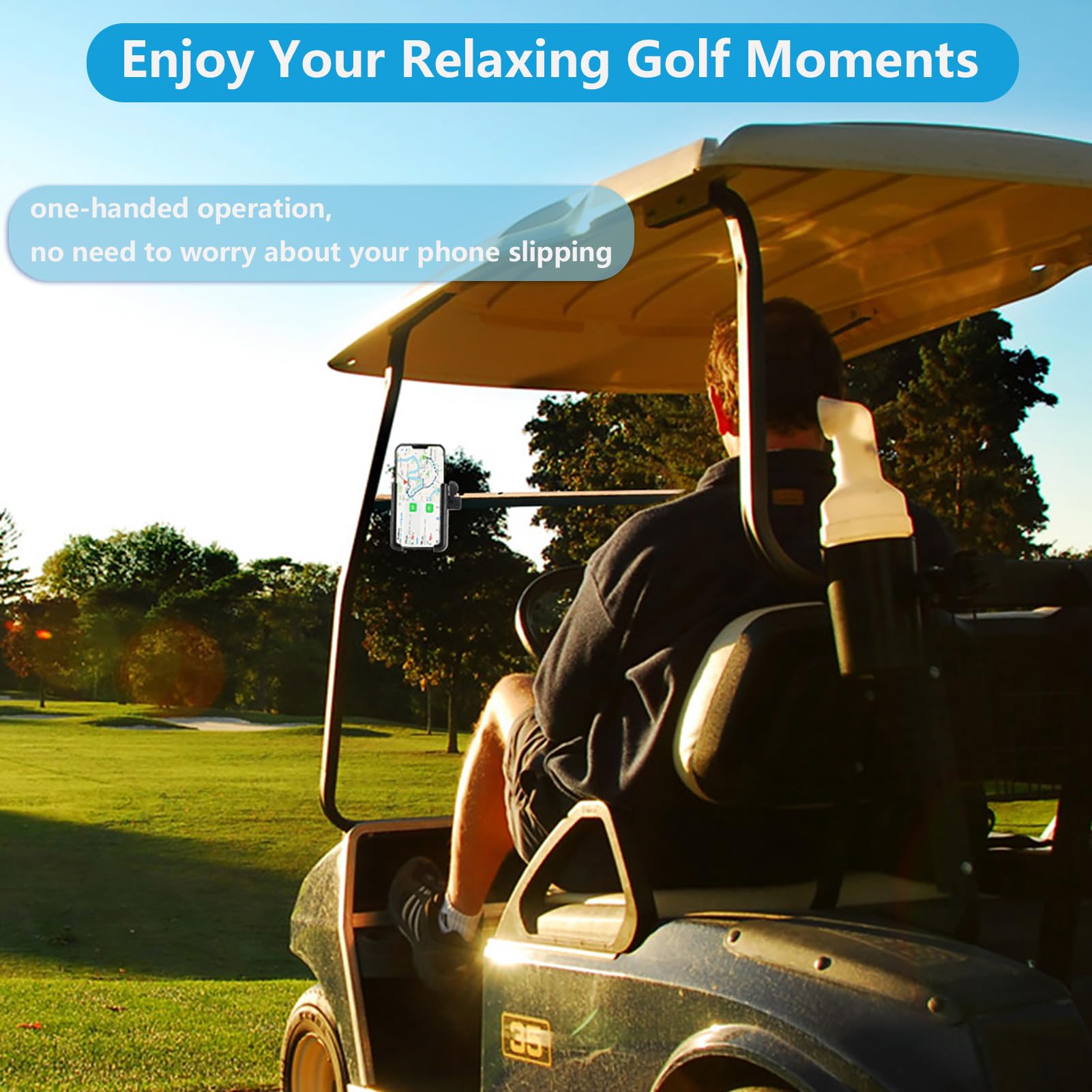 ZEMBSOYA Golfs Cart Phone Holder, Golfs Phone Mount 360 Degree Rotation, Cell Phone Holder for Golf Cart Compatible with All Smartphones and Phone Cases