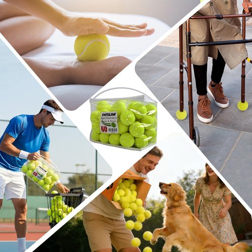 INSUM 60 Pack Bulk Tennis Balls – High Elasticity Practice Tennis Balls with Mesh Bags, Portable for Pet Dog Outdoor Playing, Training, Fetching