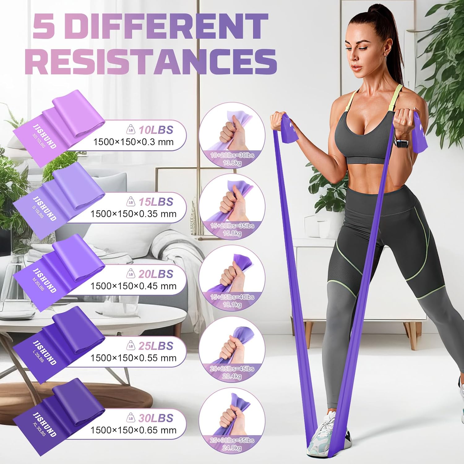 Skiennix Resistance Bands - Professional Elastic Stretch Bands for Fitness | 5 Pcs Set for Yoga & Strength Training