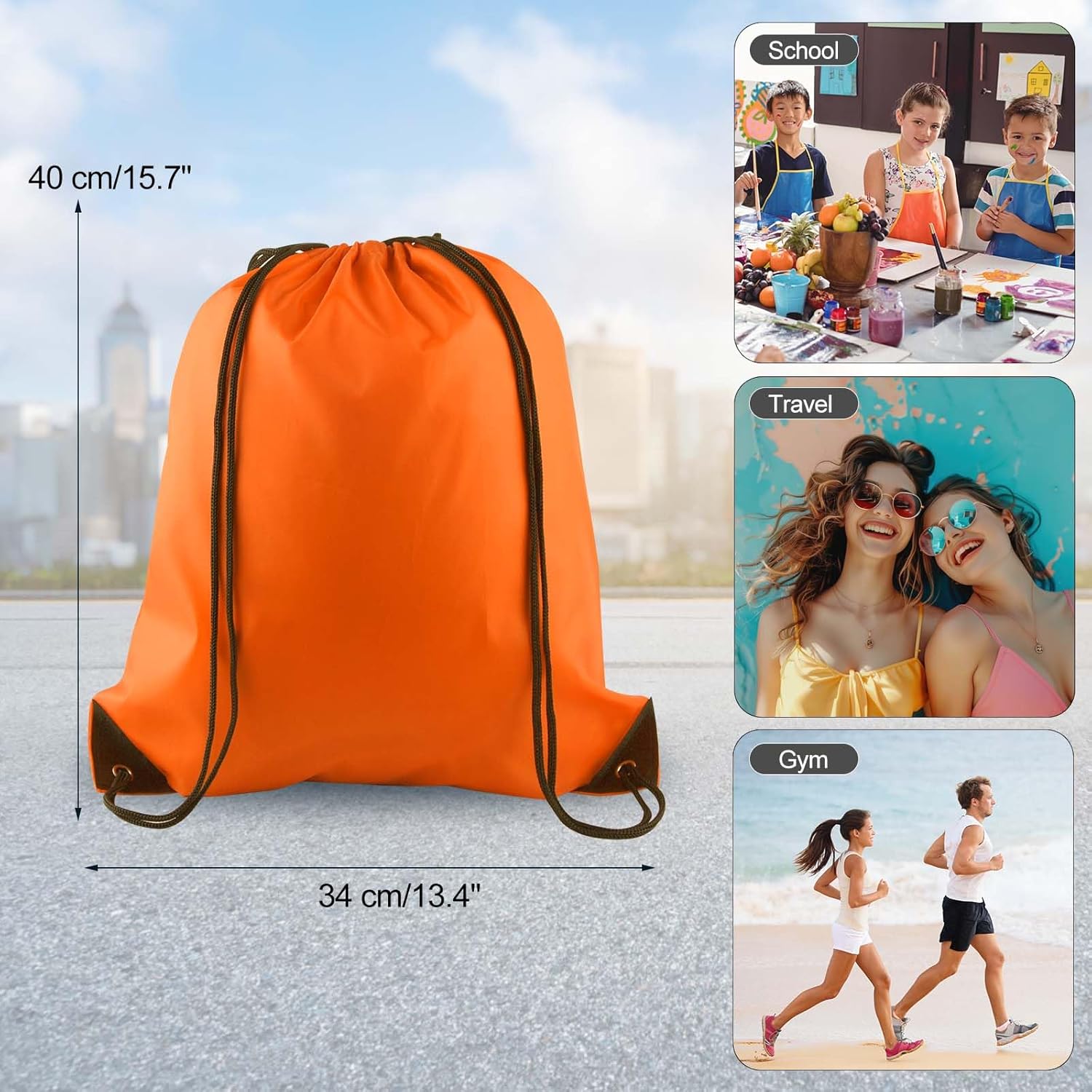 PLULON Drawstring Backpack - 2-Pack Orange Cinch Sacks for Gym, Yoga, and Outdoor Activities