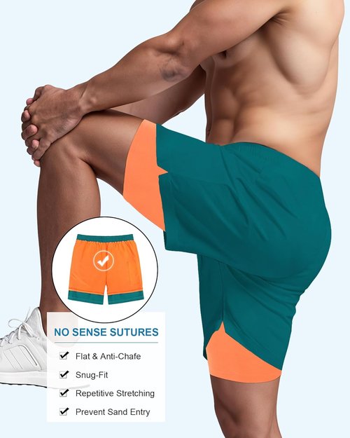 American Trends Men's Swim Trunks - 7 Inch Quick-Dry Bathing Suit with Compression Liner & UPF 50+