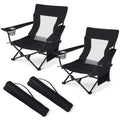 HaSteeL Folding Beach Chair Set of 2, Foldable Black Camping Chairs for Outside, Low Beach Chair Portable for Adults Fishing, Picnic, Outdoor BBQ, Travel, Sports, Cup Holder & Storage Bag