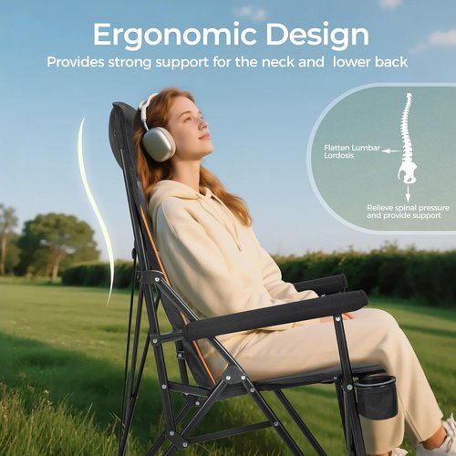 ALPHA CAMP Heavy Duty Camping Chair - Oversized Folding Chair with Cup Holder & Headrest | Supports 500lbs