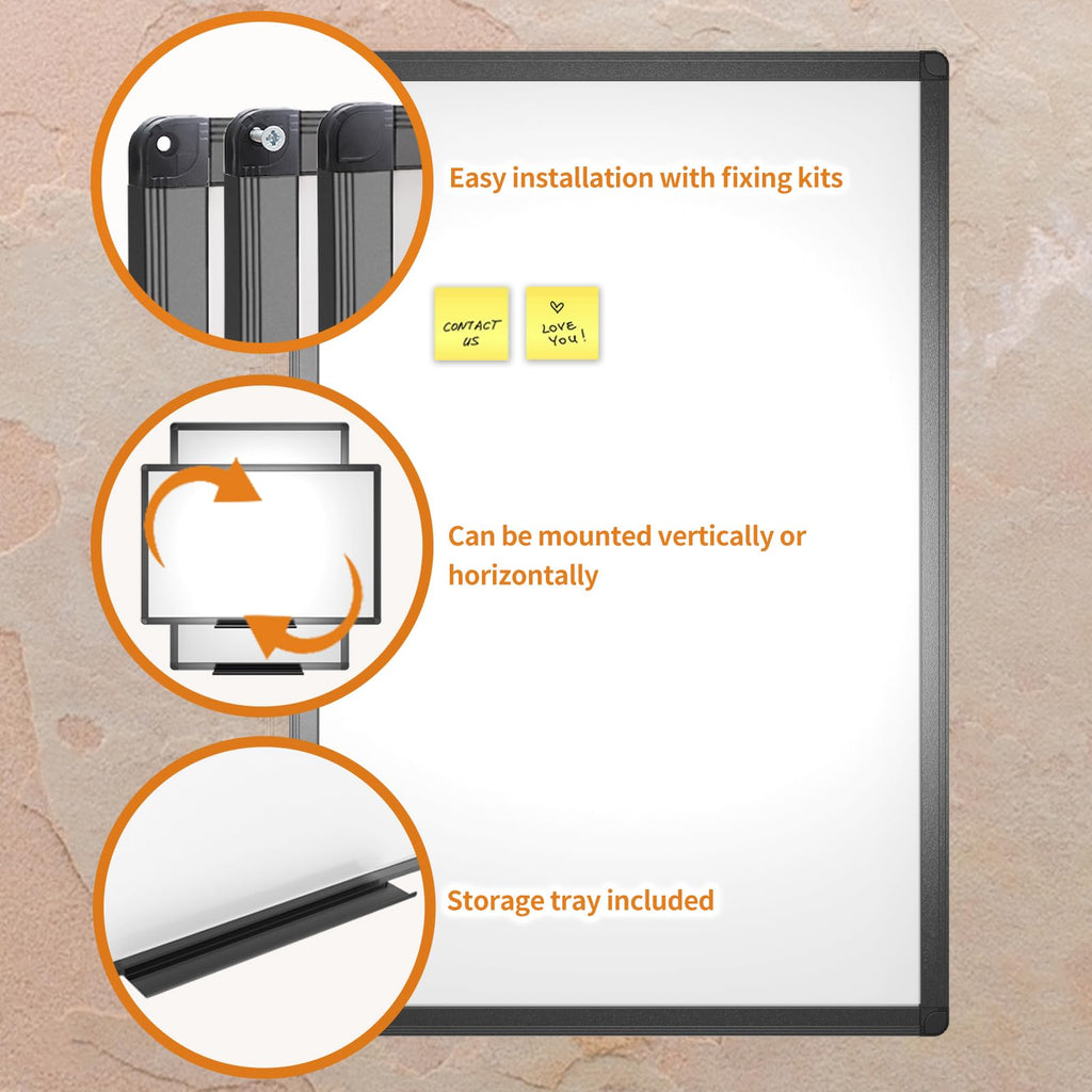 VIZ-PRO Magnetic Whiteboard/Dry Erase Board with Black Aluminium Frame, 24 X 18 Inches, Includes 1 Eraser & 2 Markers & 4 Magnets
