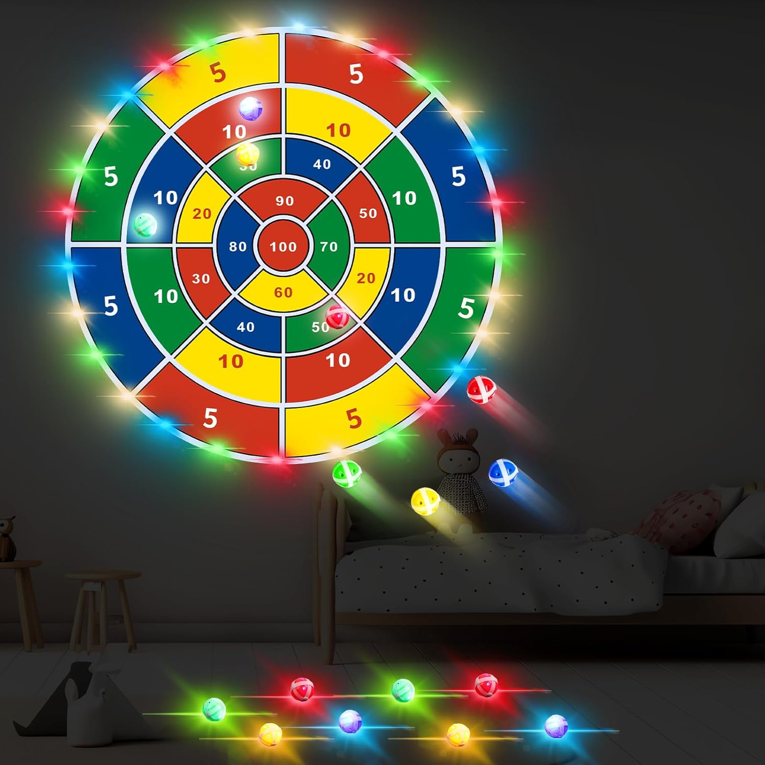 Skiennix 36" Large LED Dart Board - Double-Sided Fun with 20 LED Sticky Balls | Indoor & Outdoor Game