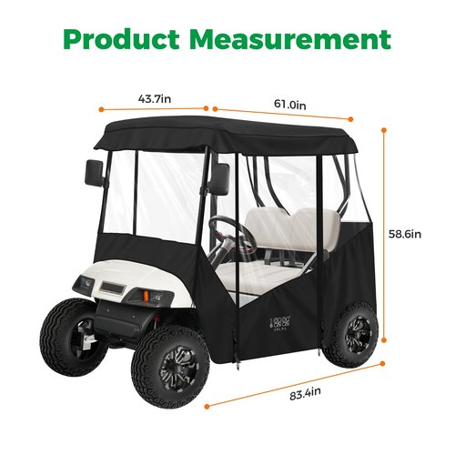 10L0L Universal Golf Cart Enclosure Compatible with EZGO TXT and Club Car Tempo/Onward/DS/Precedent Models, 2-Passenger Golf Cart Waterproof 420D Material Windproof Transparent on 2 Sides (Black)