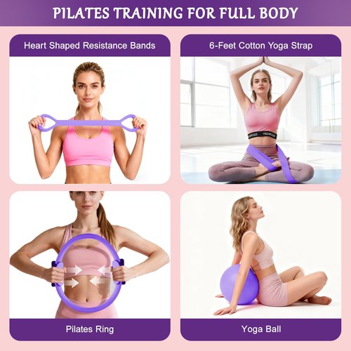 Home Pilates Kit for Women, Pilates Ring Set, Pilates Equipment Kit for Women Home Workouts, Pilates Essentials Kit with 15’’ Pilates Ring and Ball, Resistance Bands for Strength, Toning, Flexibility
