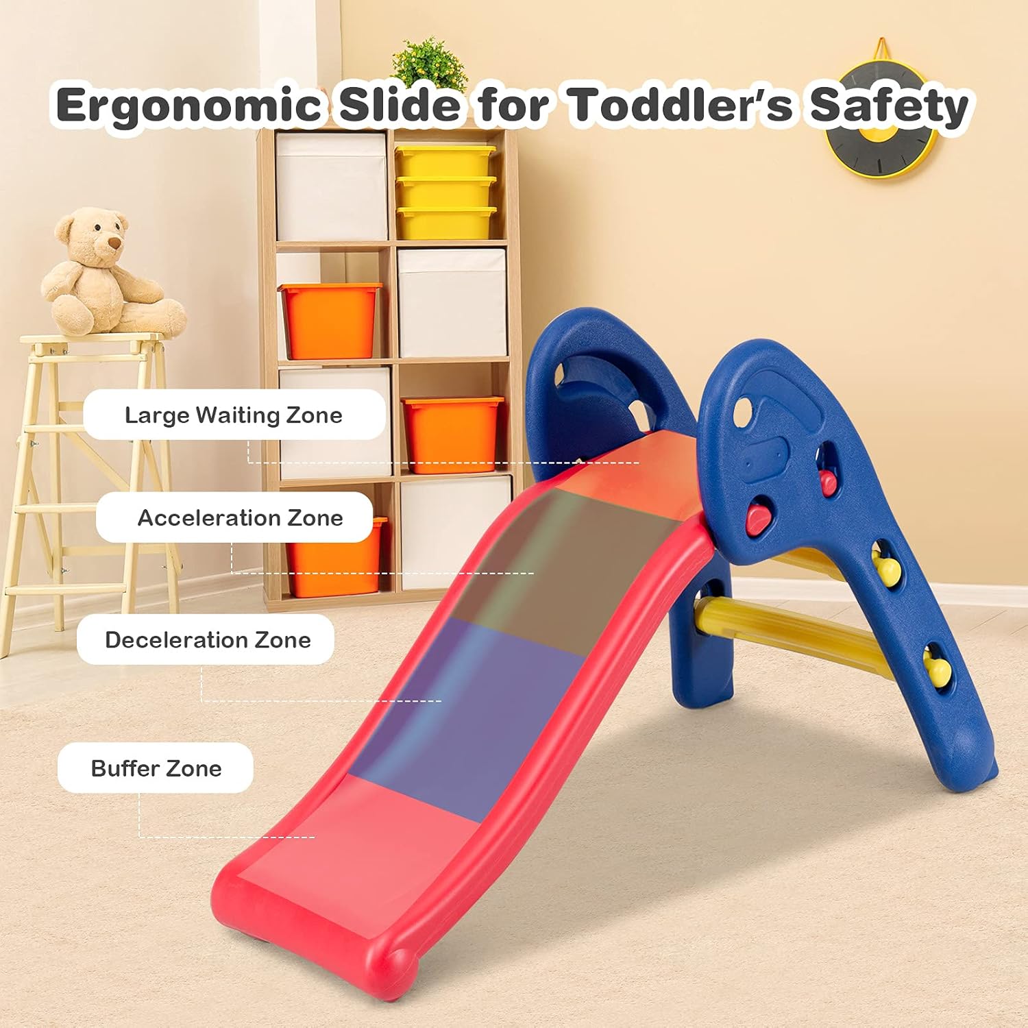 Baby Joy Folding Slide - Indoor Plastic Play Climber for Kids | Safe Ellipse Rail Design