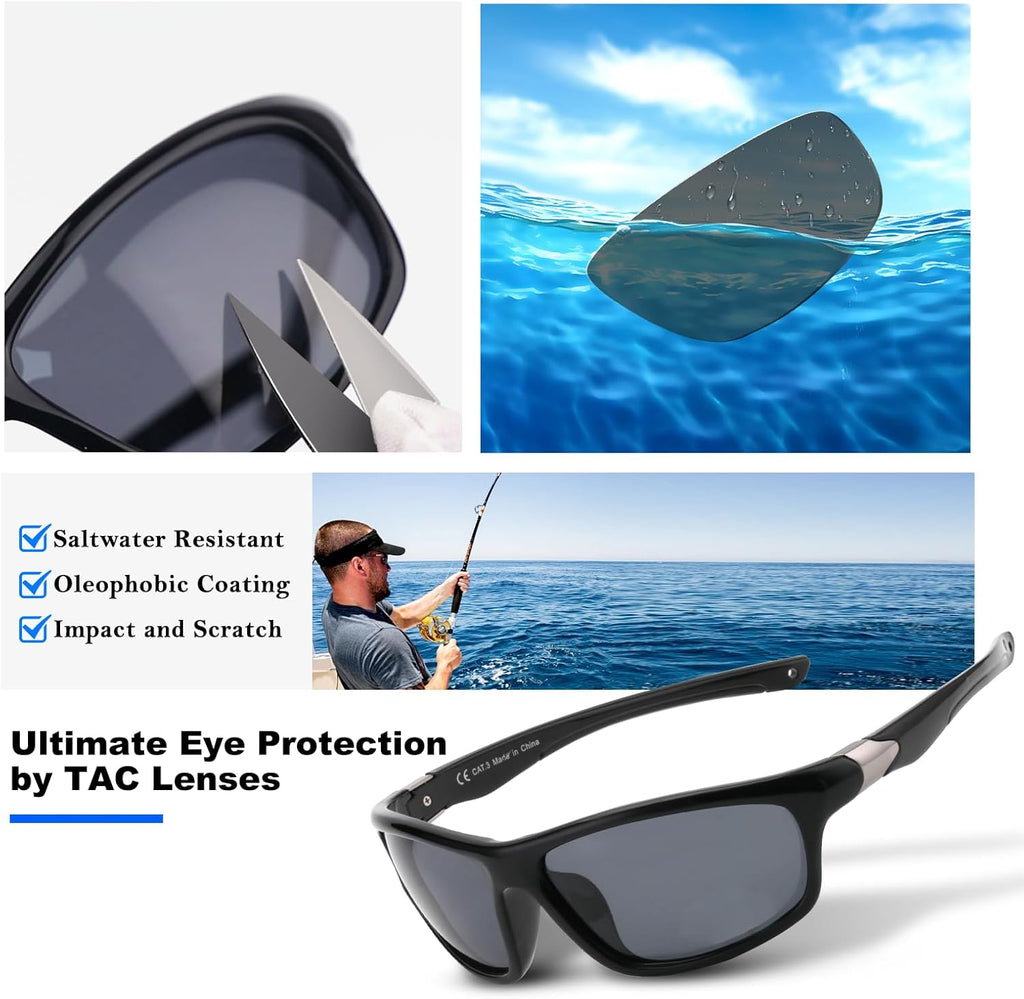 SKYOAK Polarized Sports Sunglasses - Scratch & Saltwater Resistant TR90 Wraparound Design for Men & Women