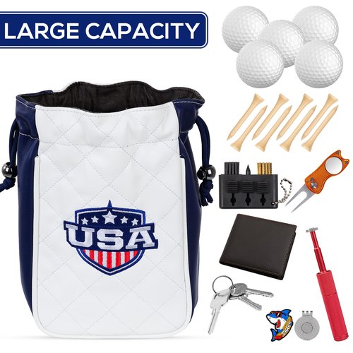 CRAFTSMAN GOLF USA Shield Leather Golf Valuables Pouch Bag Drawstring Closure Diamond Pattern