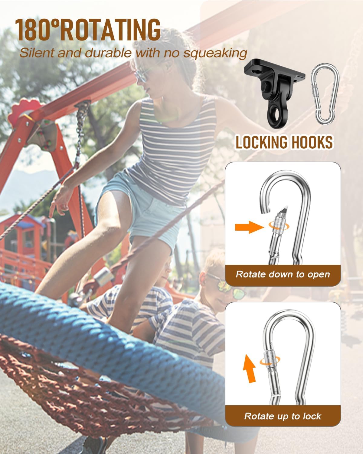 Skiennix Heavy Duty Porch Swing Hangers Kit - Includes Screws & Bolts for Indoor/Outdoor Use | 2 Pack Black