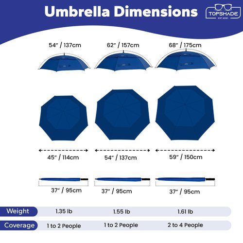 TopShade Golf Umbrella 54/62/68 inch, Double Canopy, Automatic Open