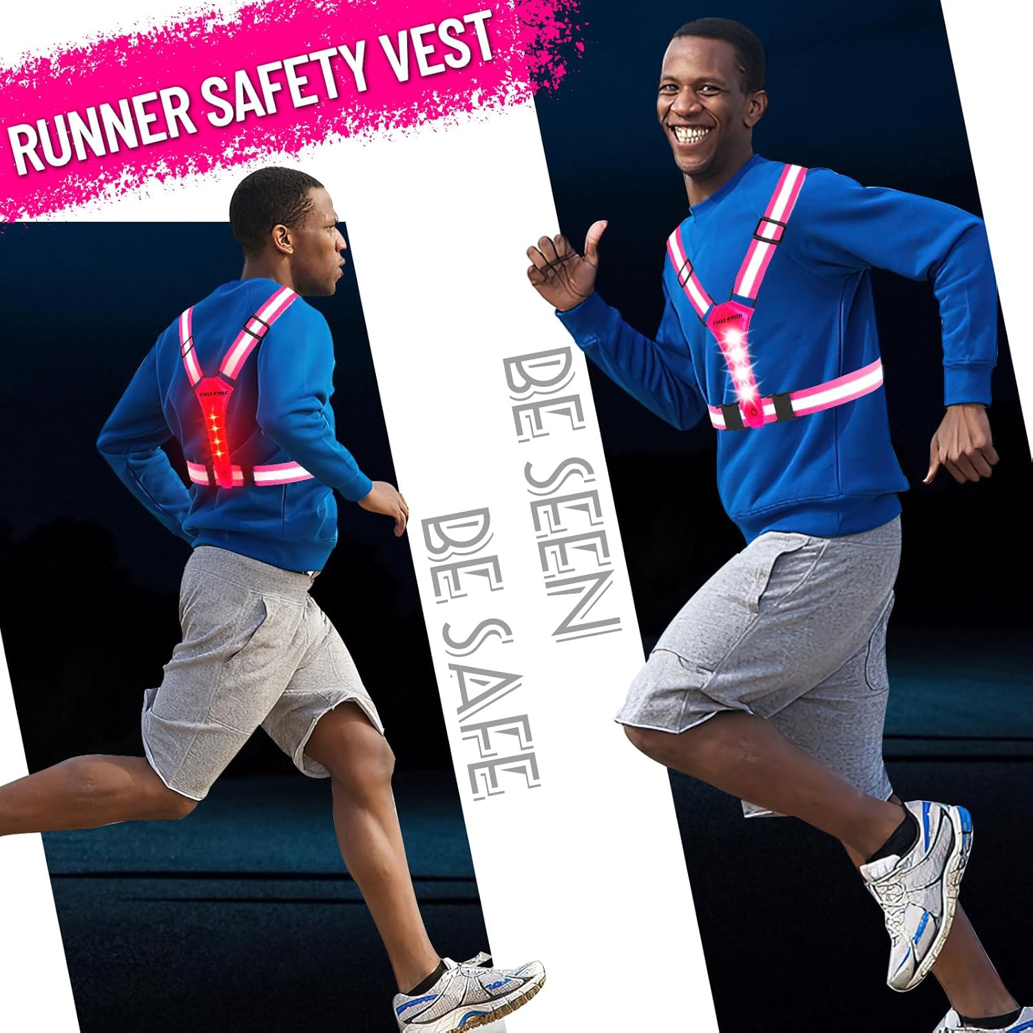 Skiennix LED Reflective Vest | High Visibility Light-Up Running Gear | USB Rechargeable & Adjustable for Men, Women, Kids