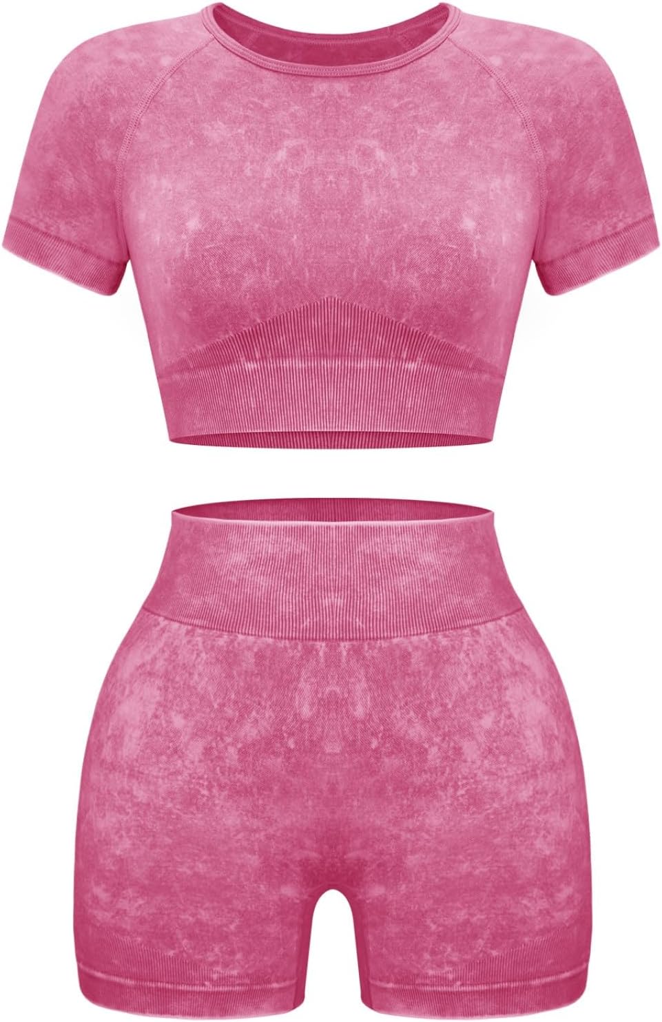 OLCHEE Women's Workout Sets - Seamless Acid Wash Yoga Outfit | 2-Piece Shorts & Crop Top Set