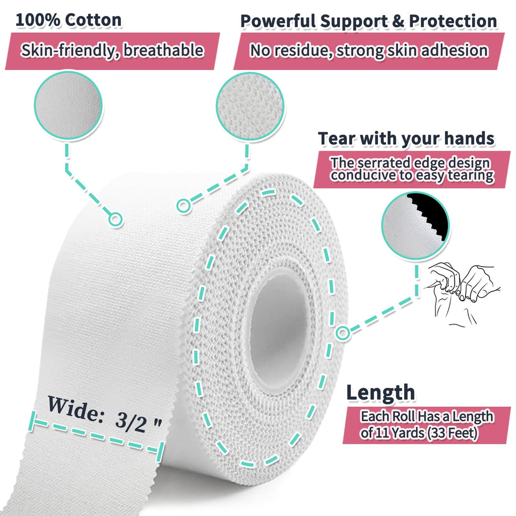 Athletic Tape 2 Pack White Sports Tape Athletic Strong-Breathable-Easy Tear-No Sticky Residue Wrist Ankle Tape for Lacrosse Boxing Gymnastics Climbing Soccer Hockey Bat Injuries Medical