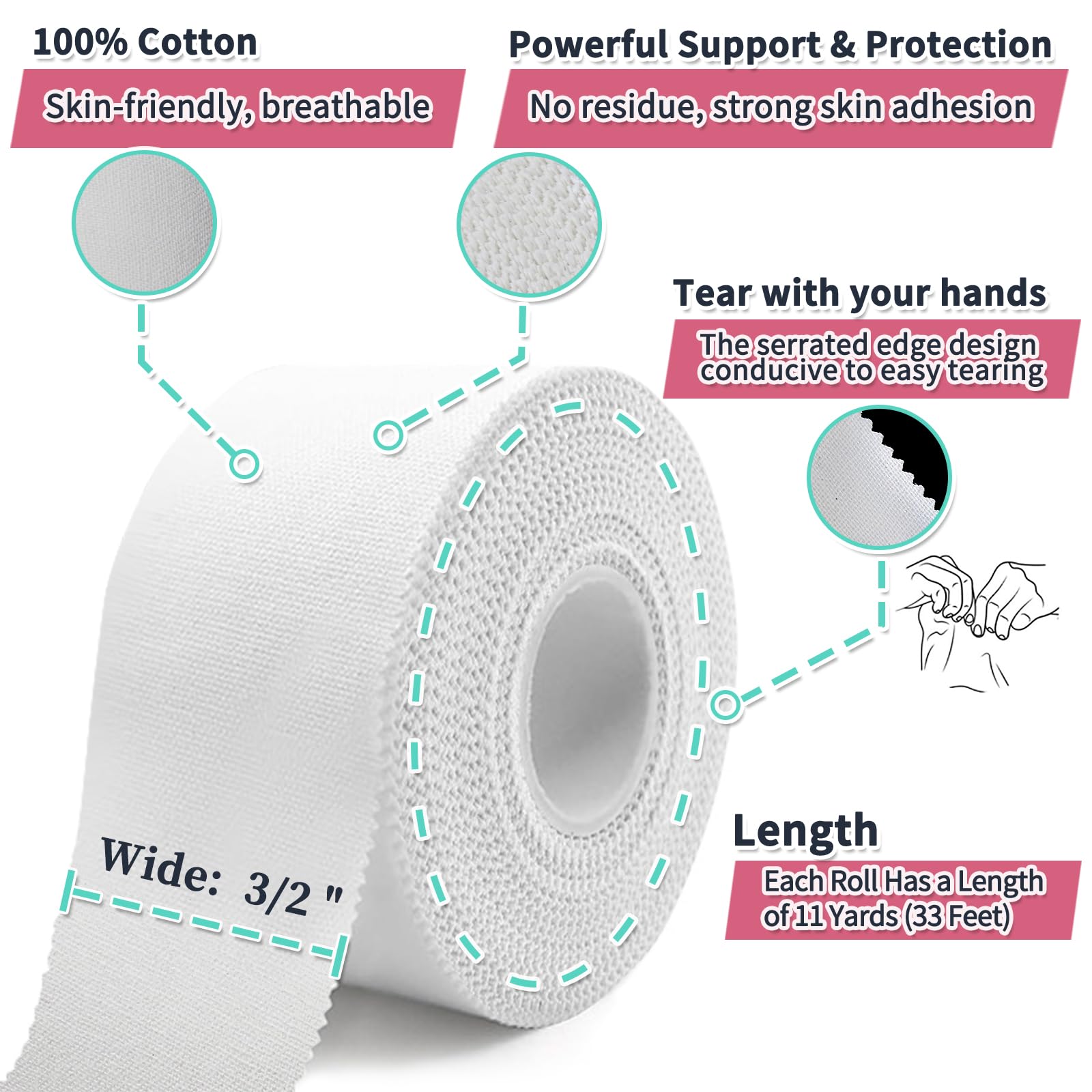 Athletic Tape 2 Pack White Sports Tape Athletic Strong-Breathable-Easy Tear-No Sticky Residue Wrist Ankle Tape for Lacrosse Boxing Gymnastics Climbing Soccer Hockey Bat Injuries Medical