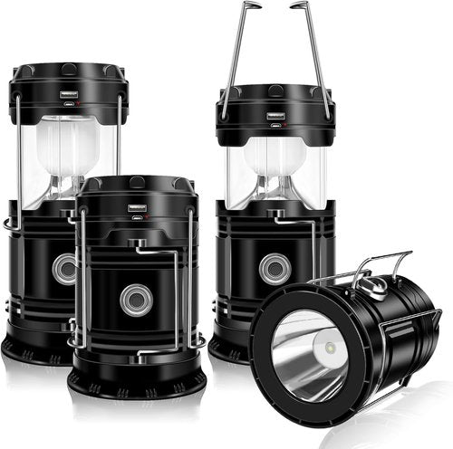 DIBMS Solar Camping Lantern - 4-Pack Collapsible LED & USB Rechargeable Emergency Lights | Ideal for Camping & Power Outages