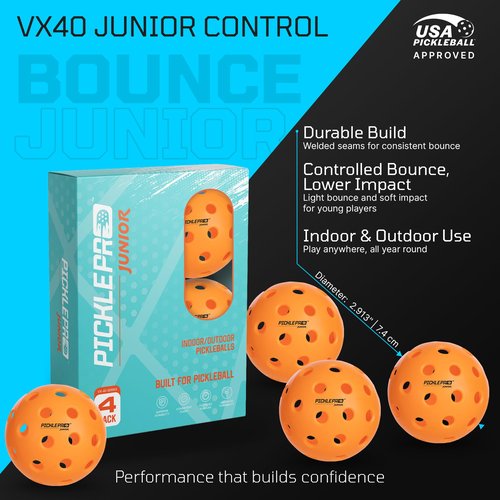 PicklePro Junior – Pickleball Paddles Set for Youth & Families with 2 Junior Paddles, 4 Pickleballs & Paddle Bag – USAP Approved Fiberglass Face, Cushioned Grip – Complete Beginner Pickleball Kit