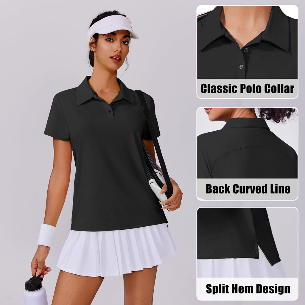 PINSPARK Women's Golf Shirt - UPF 50+ Short Sleeve Polo with 3 Button Collar | Athletic Tennis Top