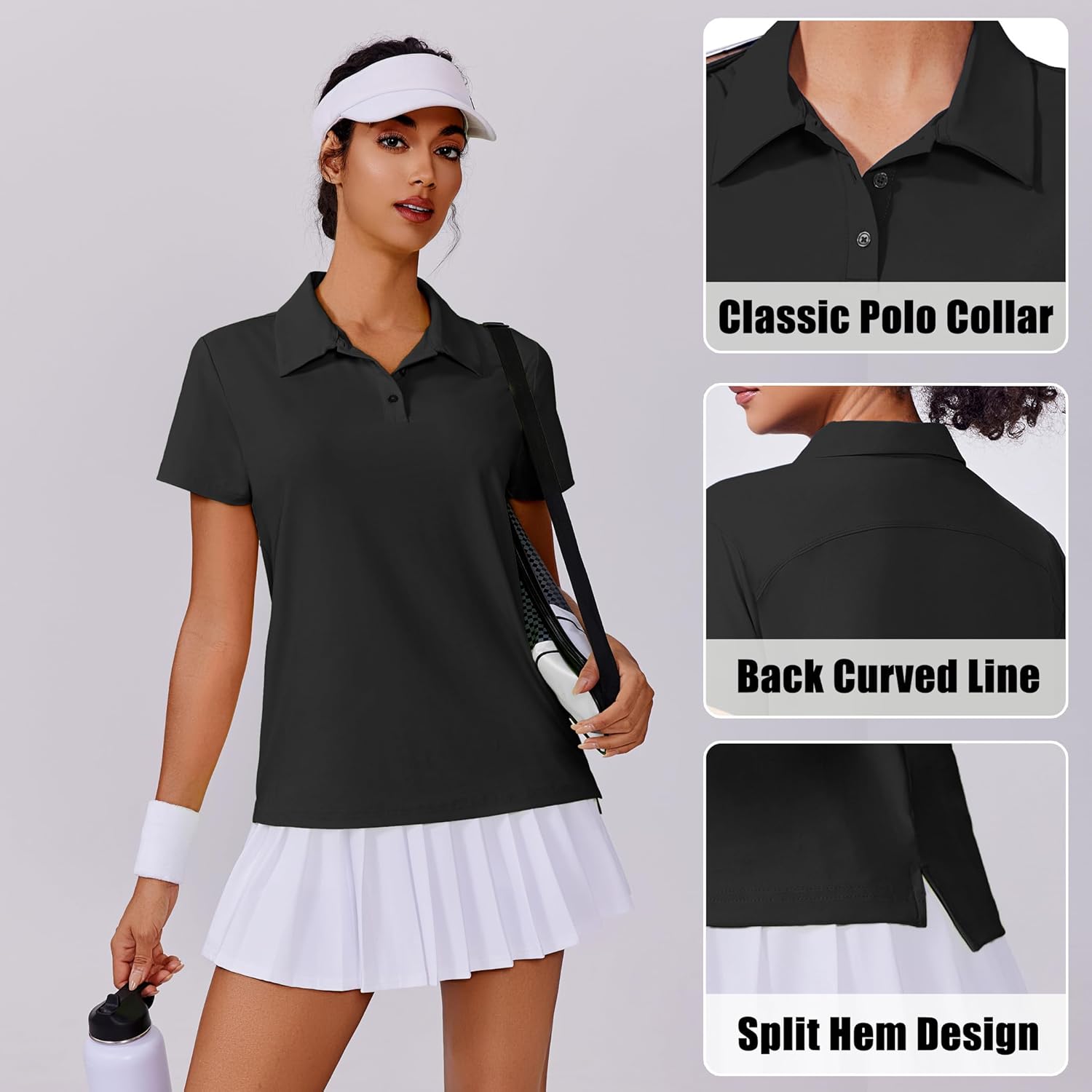 PINSPARK Women's Golf Shirt - UPF 50+ Short Sleeve Polo with 3 Button Collar | Athletic Tennis Top