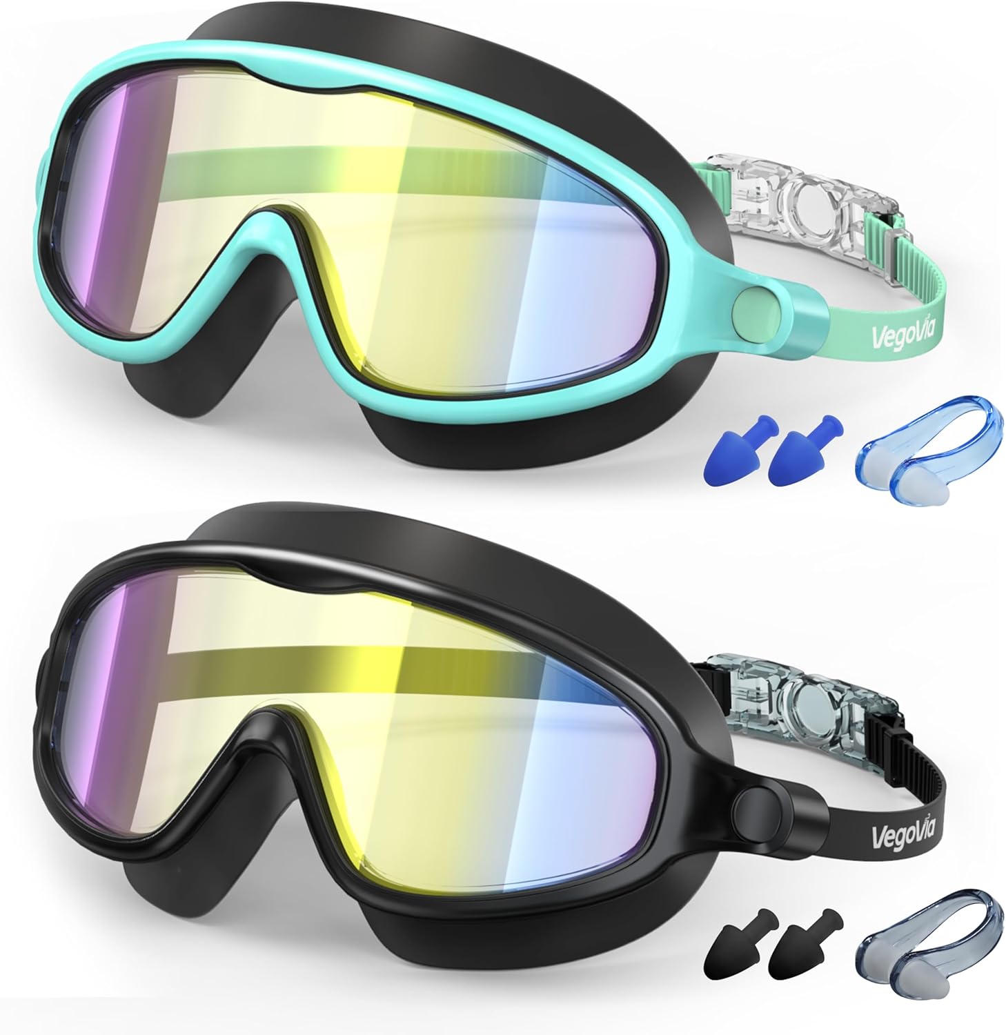 VegoVia Kids Swim Goggles - Anti-Fog UV Protection | Wide View, 2 Pack for Ages 3-15