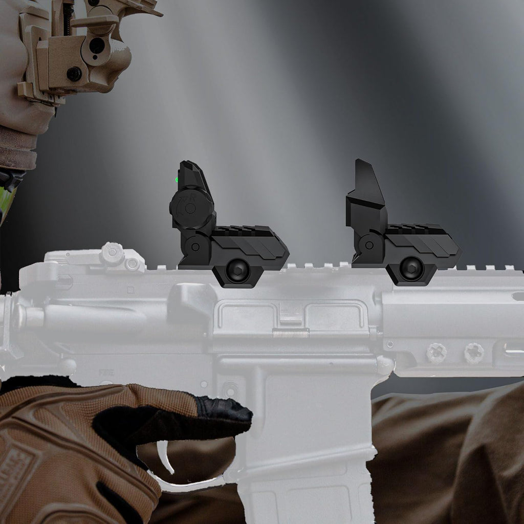 Skiennix Folding Fiber Optic Sights - Flip-Up Front & Rear Backup Sights for Picatinny Rails | Red & Green Dots