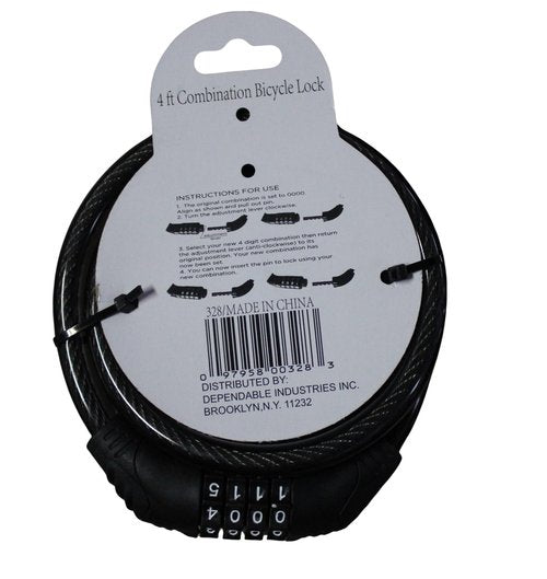 4 ft Steel Cable Bicycle Lock – 10mm PVC Coated, 4-Digit Resettable Combination for Bikes, Scooters, and Outdoor Use