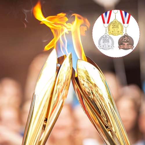 Landical Gold, Silver, Bronze Medals - 2" Torch Award Medals with Neck Ribbon for Sports Events