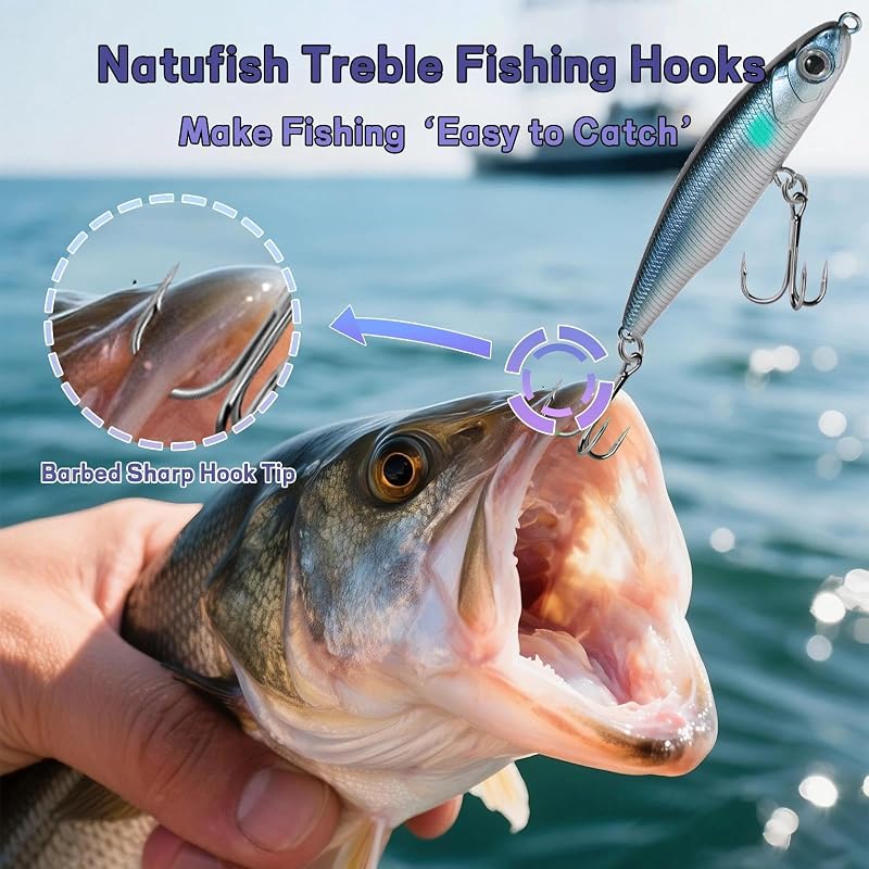 Treble Hooks 25Pcs Replacement Saltwater Fishing Hooks Natufish 3x Barbed 4X Strong