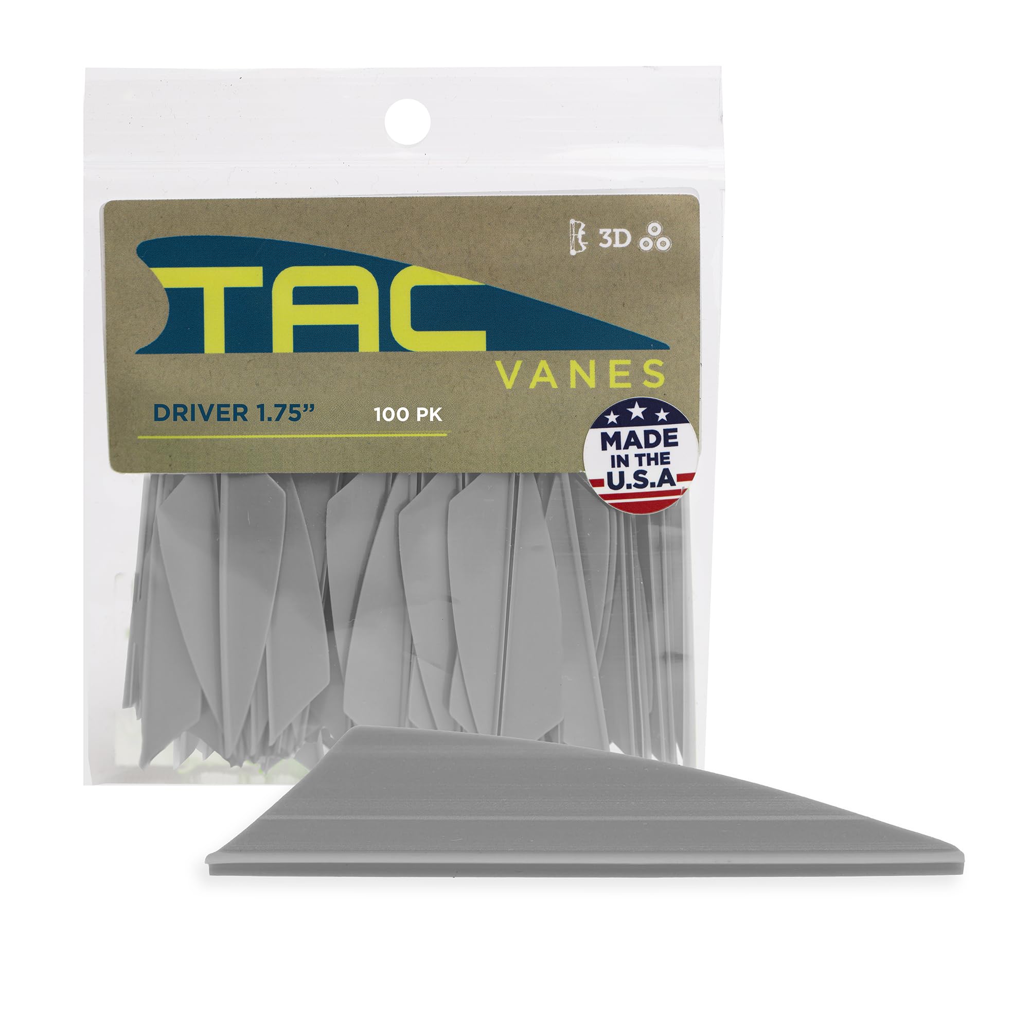 TAC Vanes Driver Arrow Vanes | Archery Fletching for Compound & Crossbow | Durable, Lightweight, High Accuracy, Gray 100 Pack