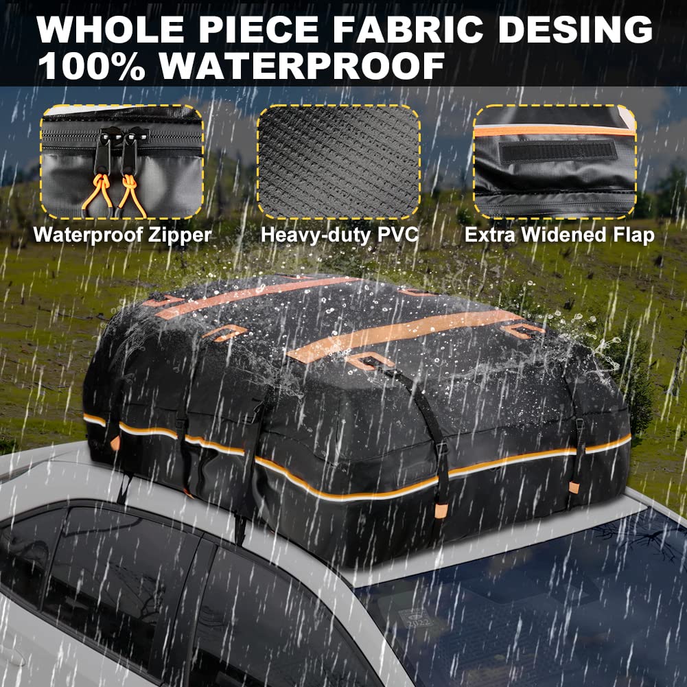 Rooftop Cargo Carrier Bag Waterproof 20 Cubic Car Roof Bag Cargo Carrier All Cars with/Without Rack Includes Anti-Slip Mat 10 Reinforced Straps 6 Door Hooks