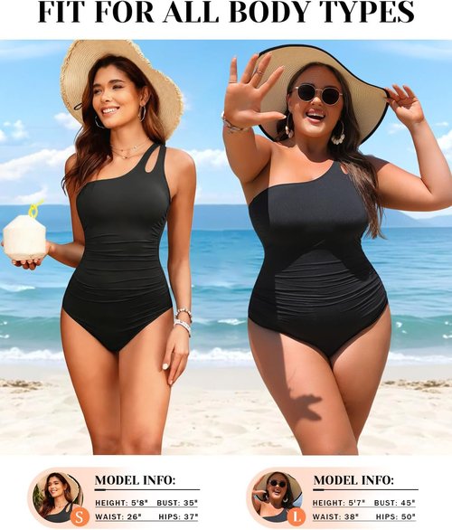 Holipick One Shoulder One Piece Swimsuit - Tummy Control Bathing Suit for Women | Modest Full Coverage