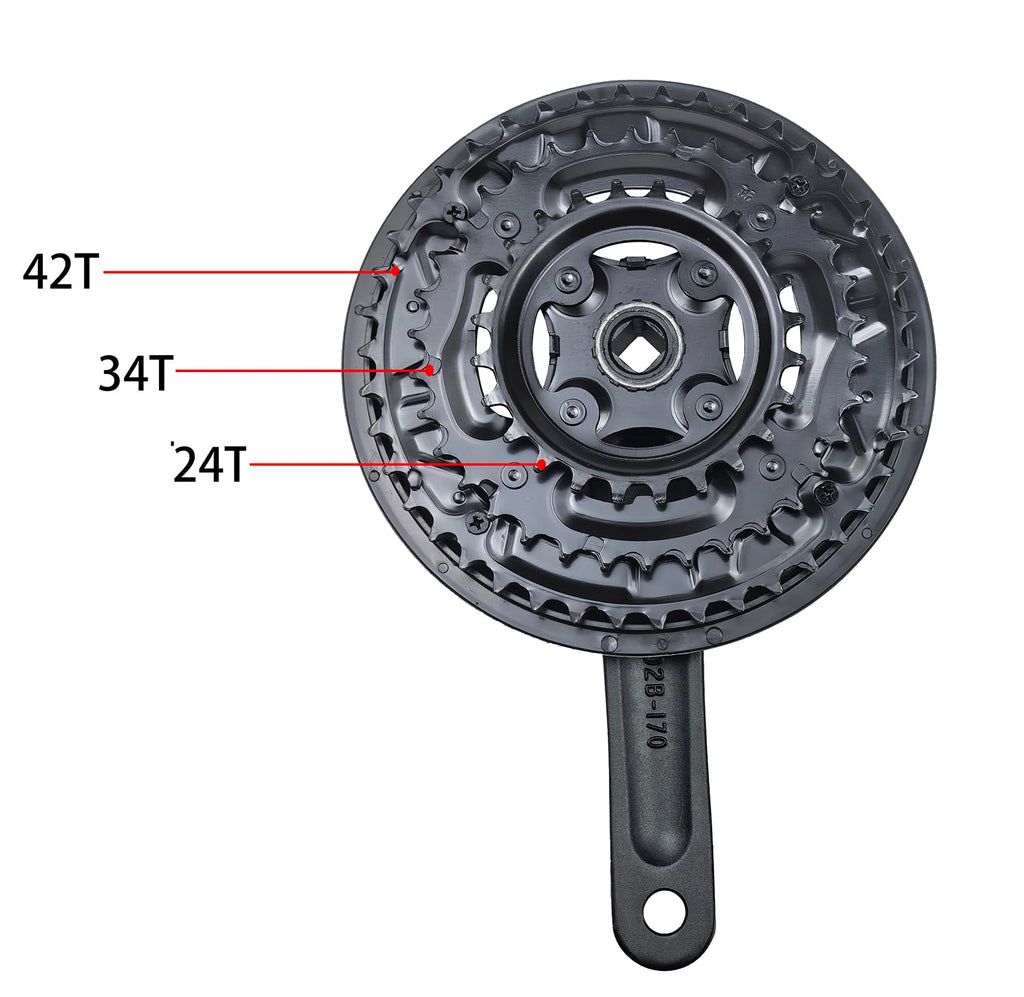 THALOUS Bicycle Crankset 6 7 8 Speed 42/34/24T Universal Square Crank Set 170MM Crank Arm for Mountain Bike