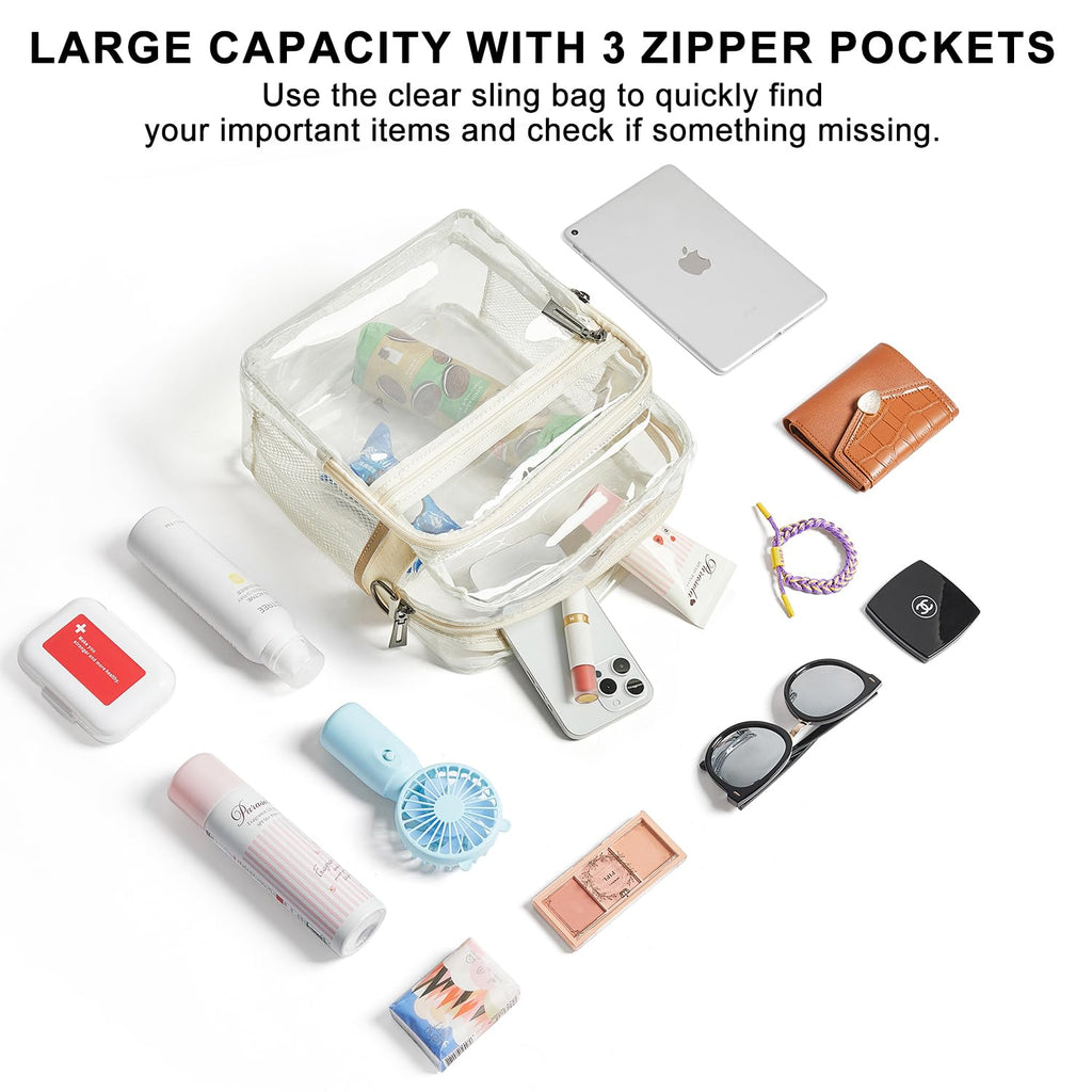 LATMAP Clear Bag for Stadium Events 12x6x12 Clear Purse with 3-Zipper Pockets Crossbody Handbag Tote for Concerts Sports