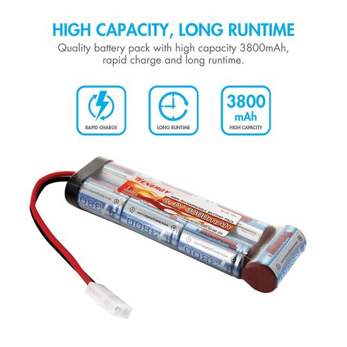 Tenergy Airsoft Battery 8.4V NiMH Flat Pack with Standard Tamiya Connector High Capacity 3800mAh Battery for Airsoft Guns, RC Cars, RC Planes