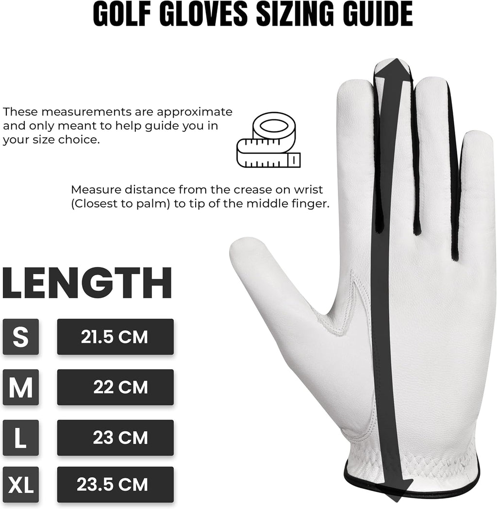 Skiennix Premium Leather Golf Glove - Classic White Design for Men | Left & Right Hand Options