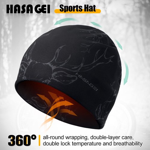 HASAGEI Beanies Skull Caps for Men, Women Warm Helmet Liner, Cycling Cap Soft Lightweight Beanie Hat Antistatic Printed Hat (Black+Deer Pattern)