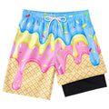 Summer Ice Cream 10-12 Years Boys Swim Trunks with Compression Liner, Quick-Dry Beach Shorts
