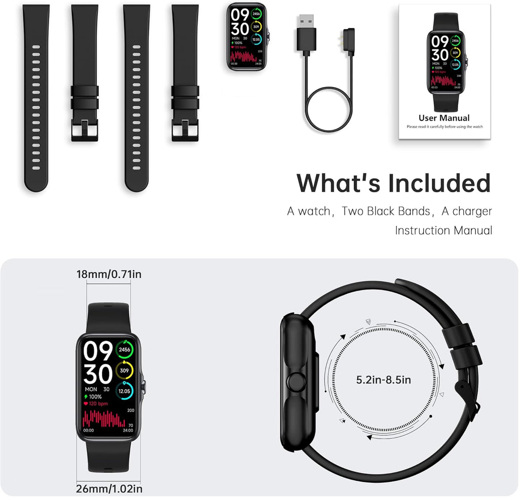 Sunorshop Health Fitness Tracker, Smart Watch with 24/7 Heart Rate and Blood Oxygen Monitor, Sleep Tracker with IP68 Waterproof, Activity Tracker Pedometer Step Counter for Women Men (Black)